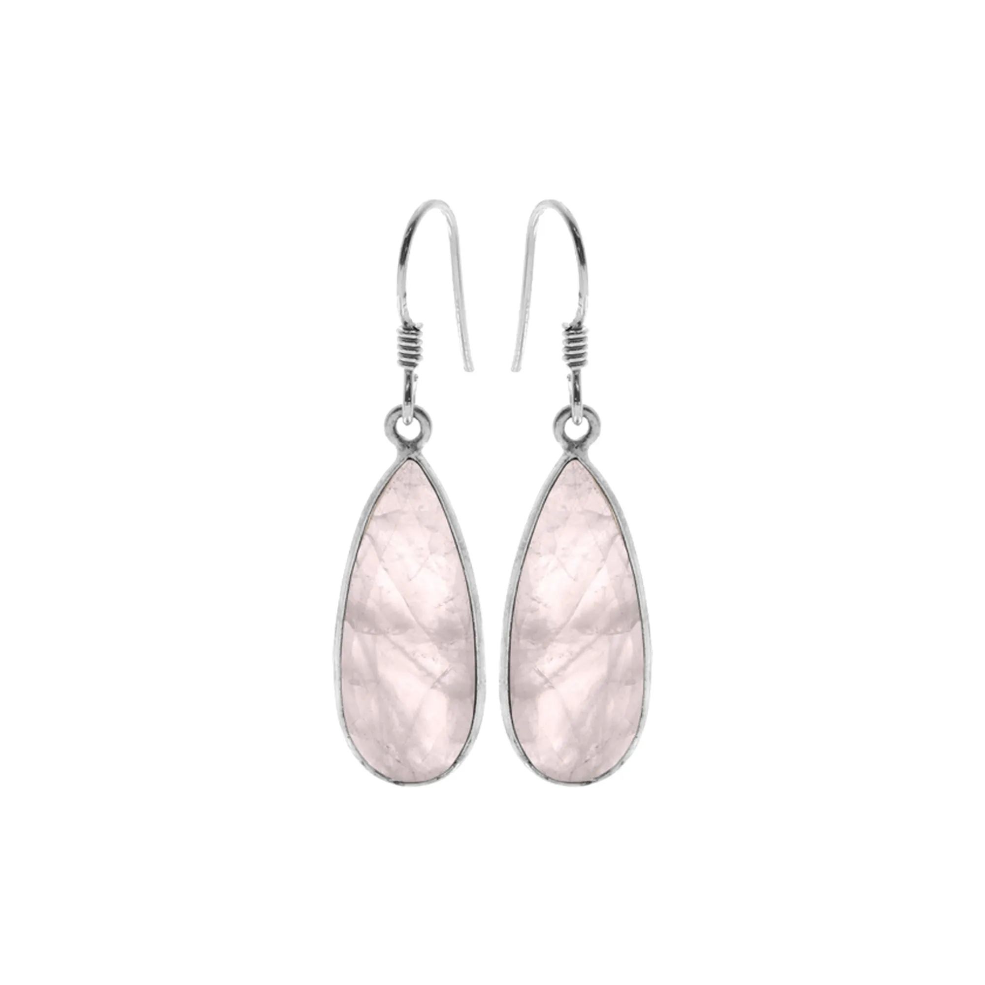 Bridget elongated teardrop rose quartz earrings