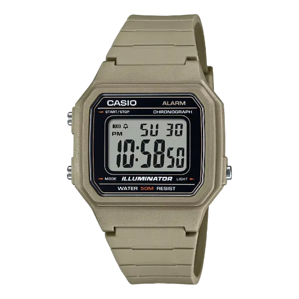 Casio Beige Resin Strap Black Dial Quartz Watch for Gents - W-217H-5AVDF