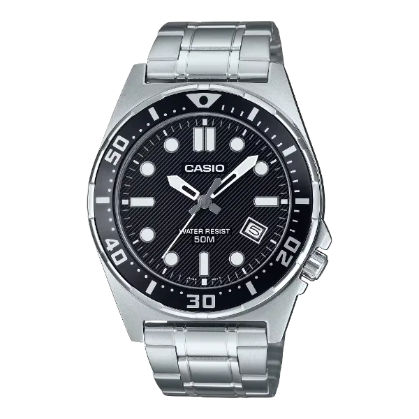 Casio Silver Stainless Steel Black Dial Quartz Watch for Gents - MTD-135D-1AVDF