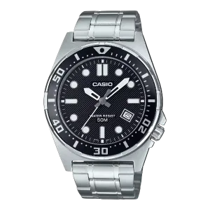 Casio Silver Stainless Steel Black Dial Quartz Watch for Gents - MTD-135D-1AVDF