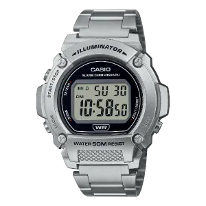 Casio Silver Stainless Steel Black Dial Quartz Watch for Gents - W-219HD-1AVDF