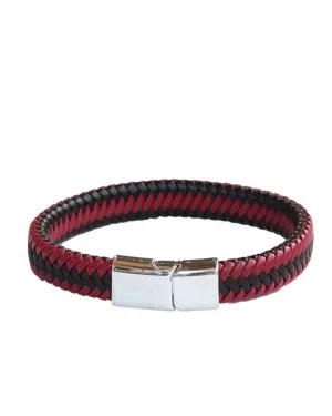 Closed packed Burton Men's Leather Bracelet in black and pink plaits