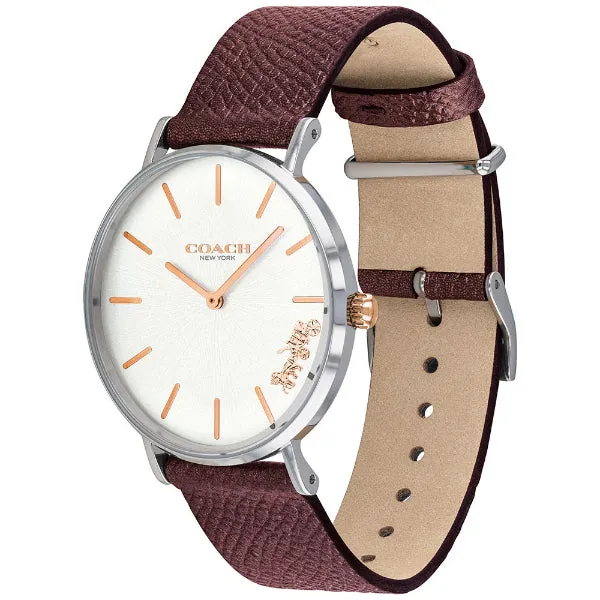 Coach Perry Burgundy Leather Strap Silver Dial Quartz Watch for Ladies - 14503154