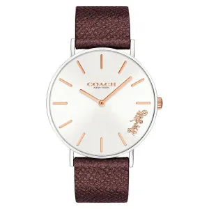 Coach Perry Burgundy Leather Strap Silver Dial Quartz Watch for Ladies - 14503154