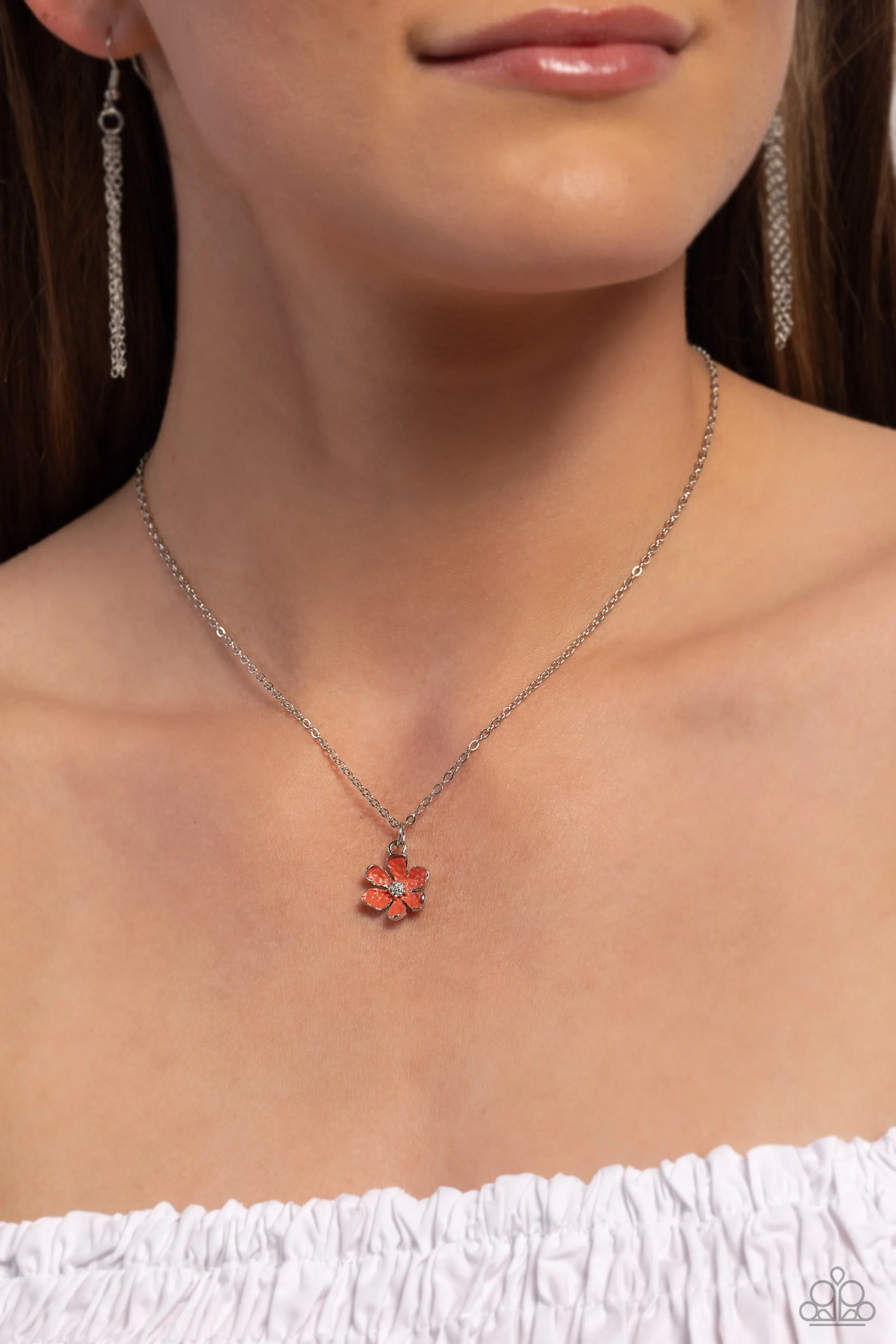 Cottage Retreat - Orange - Dainty Flower Paparazzi Short Necklace