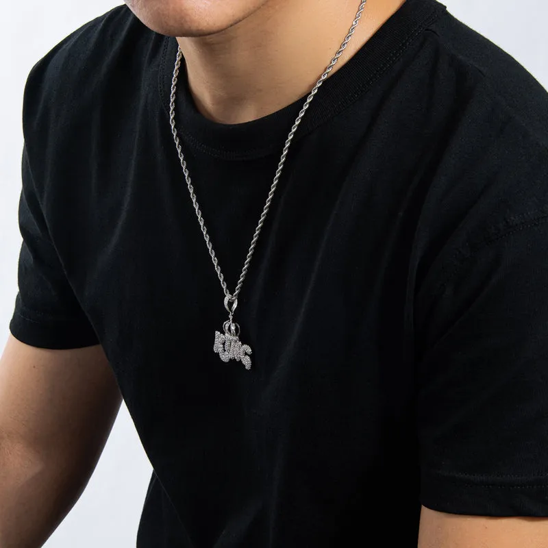 Created Diamond Letter KING Rope Chain Hip Hop Pendant Necklace
