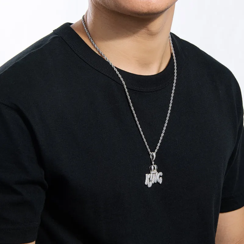 Created Diamond Letter KING Rope Chain Hip Hop Pendant Necklace