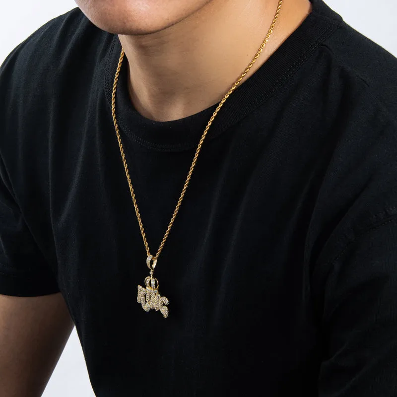 Created Diamond Letter KING Rope Chain Hip Hop Pendant Necklace