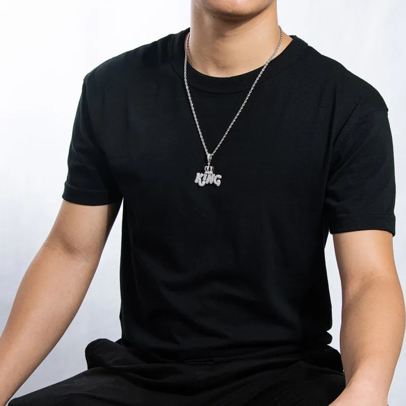 Created Diamond Letter KING Rope Chain Hip Hop Pendant Necklace