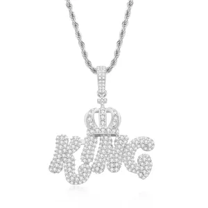 Created Diamond Letter KING Rope Chain Hip Hop Pendant Necklace