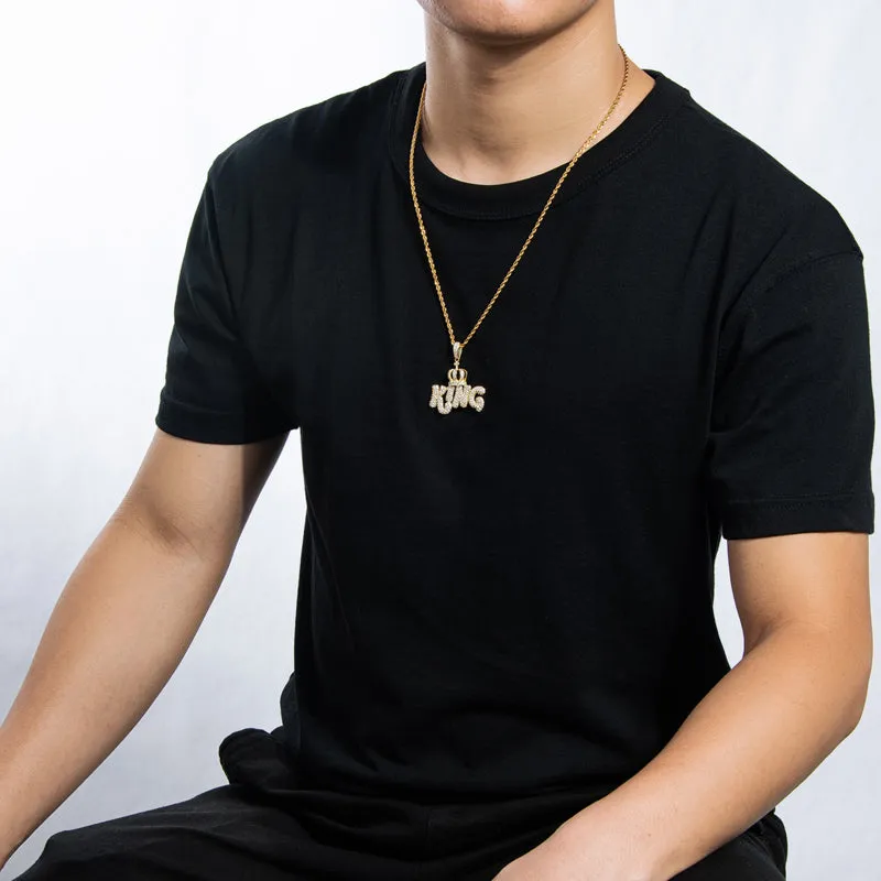 Created Diamond Letter KING Rope Chain Hip Hop Pendant Necklace