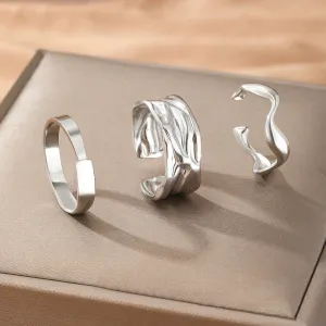 cross-border ins cold style irregular folds wide face ring three-piece set JLTR0511