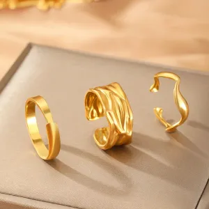 cross-border ins cold style irregular folds wide face ring three-piece set JLTR0512