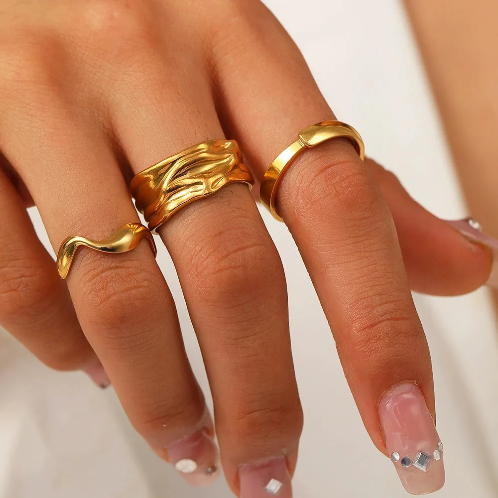 cross-border ins cold style irregular folds wide face ring three-piece set JLTR0512