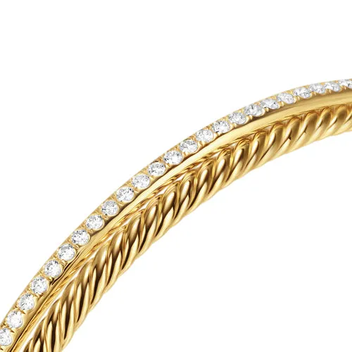 Crossover Two Row Bracelet in 18K Yellow Gold with Diamonds, 6mm, Size Medium