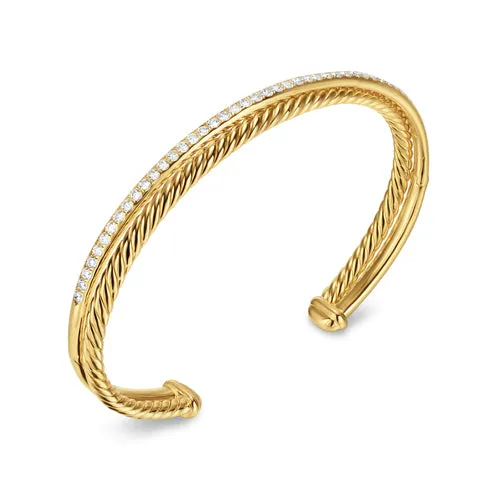 Crossover Two Row Bracelet in 18K Yellow Gold with Diamonds, 6mm, Size Medium