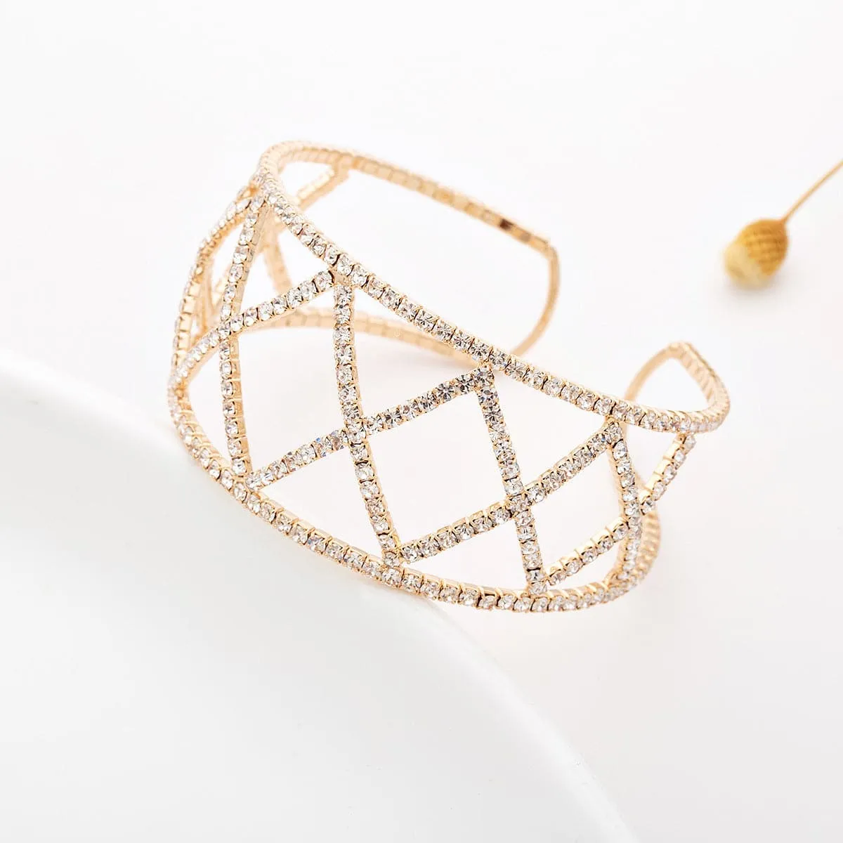 Cubic Zirconia & 18K Gold-Plated Crisscross Cuff