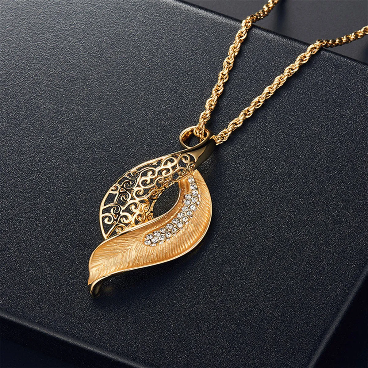 Cubic Zirconia & 18K Gold-Plated Leaf Drop Earrings & Pendant Necklace