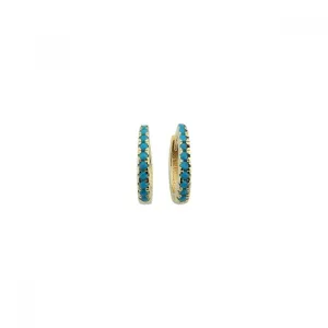 Cubic Zirconia Mini Hoop Earrings - Gold Turquoise