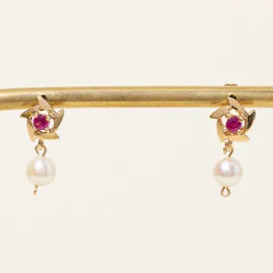 Cultured pearl & Synthetic Ruby Drop Earrings | 2.00ctw, 0.22ctw |