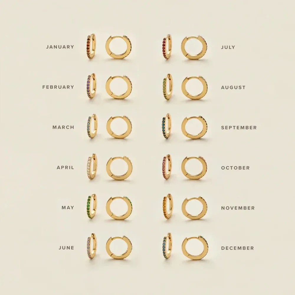 Dainty Birthstone Hoop Huggie Earrings