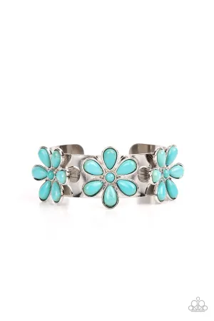 Desert Flower Patch - Blue - Turquoise Stone Flower Paparazzi Cuff Bracelet