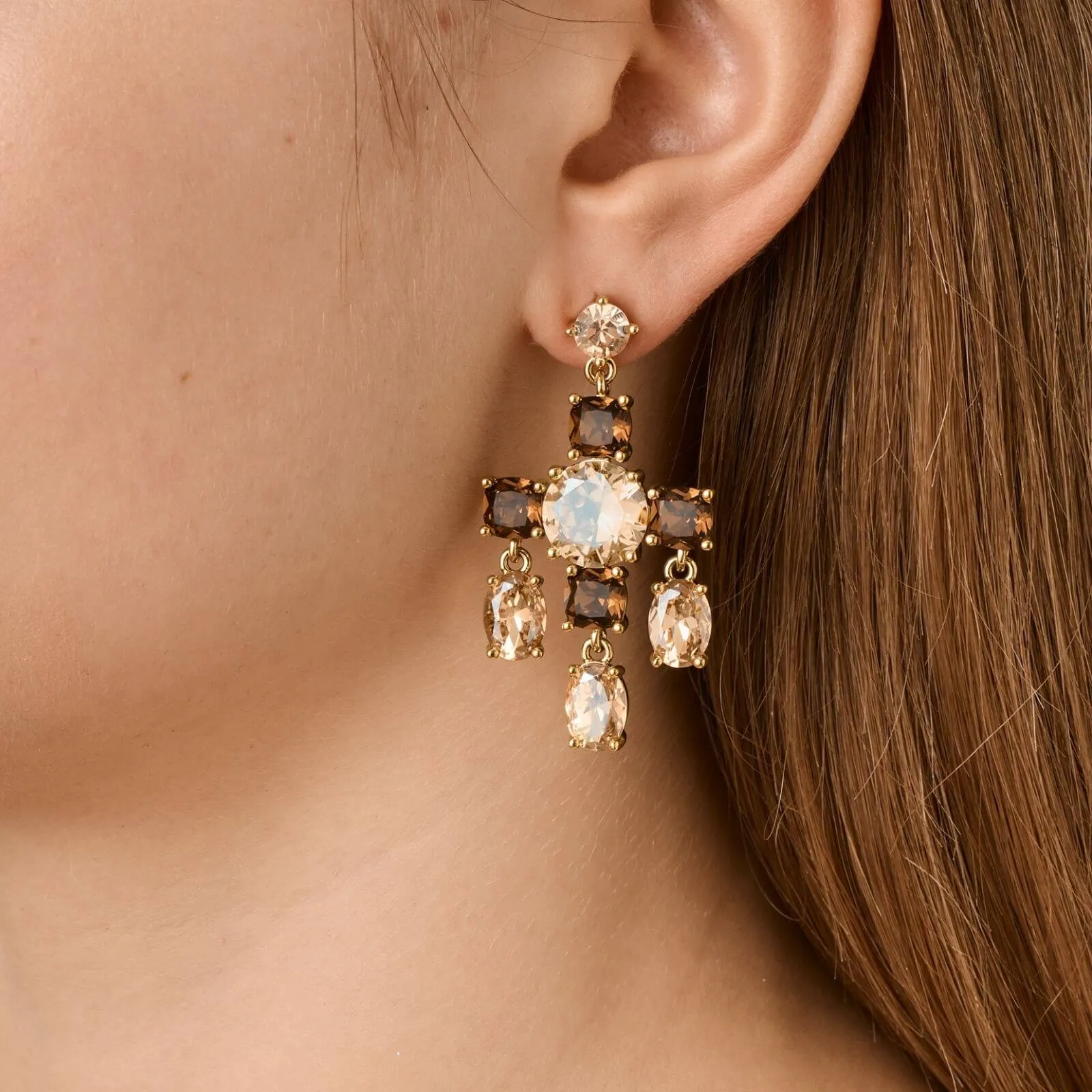 Dyrberg Kern Leonora Gold Statement Drop Earrings - Golden/Brown
