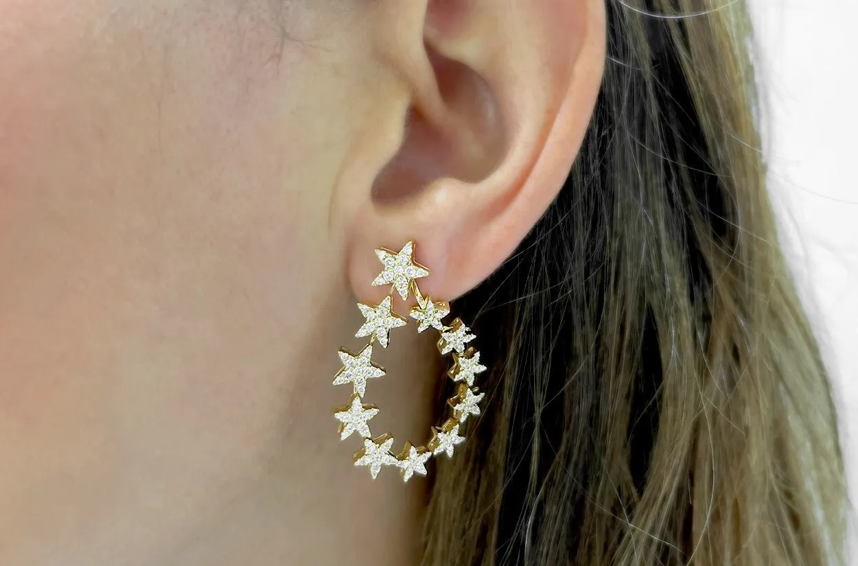 Earrings 18kt Gold Two-Way Stars Diamonds Drop