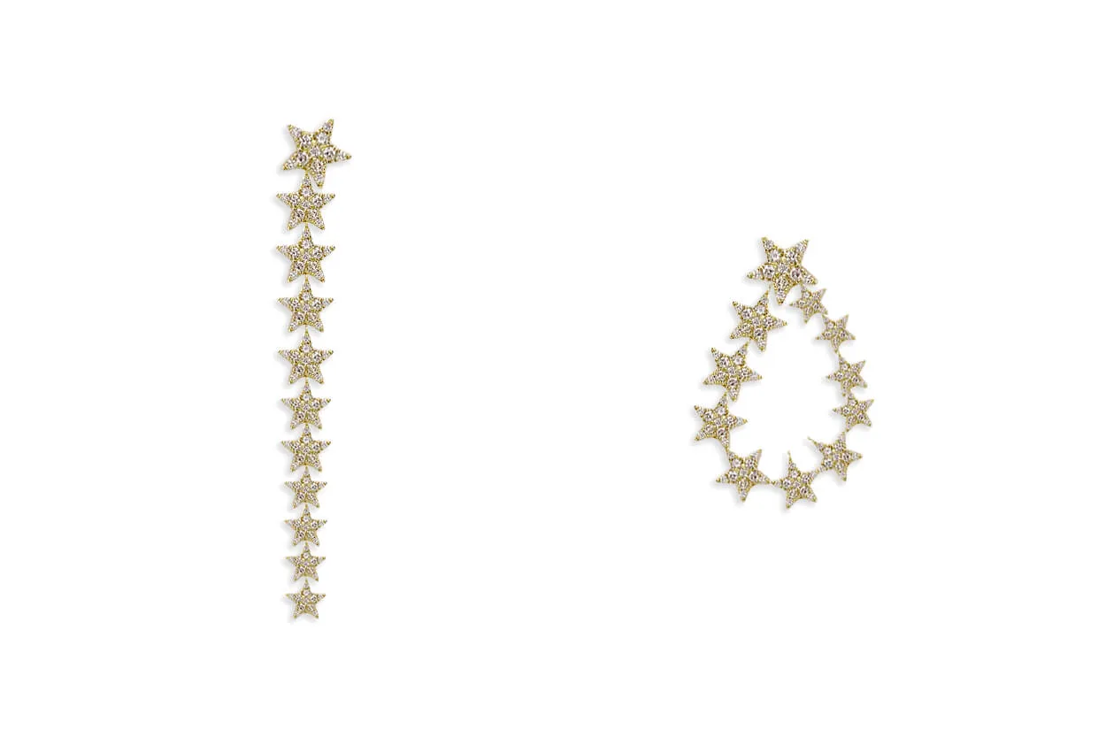 Earrings 18kt Gold Two-Way Stars Diamonds Drop