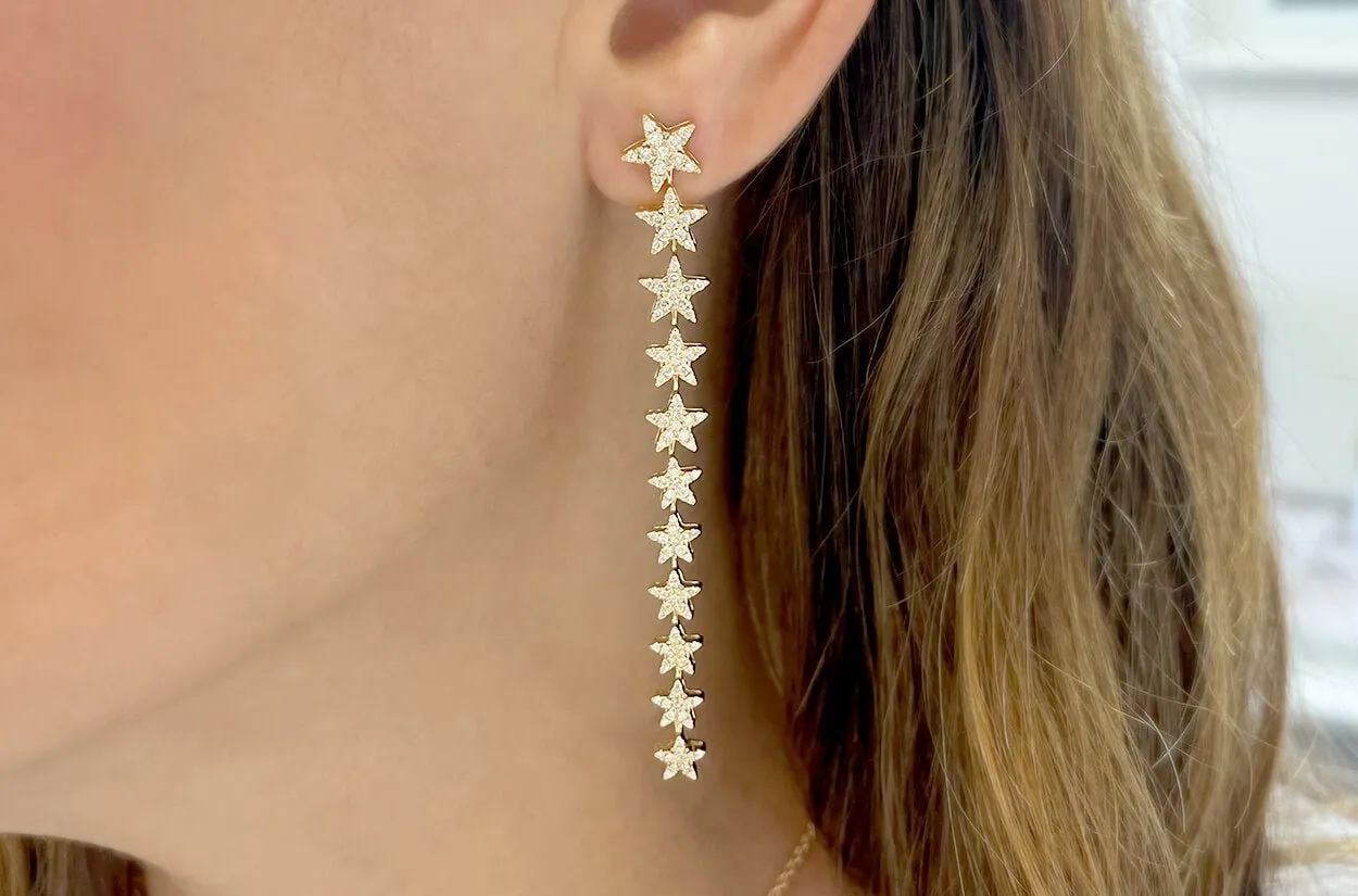Earrings 18kt Gold Two-Way Stars Diamonds Drop