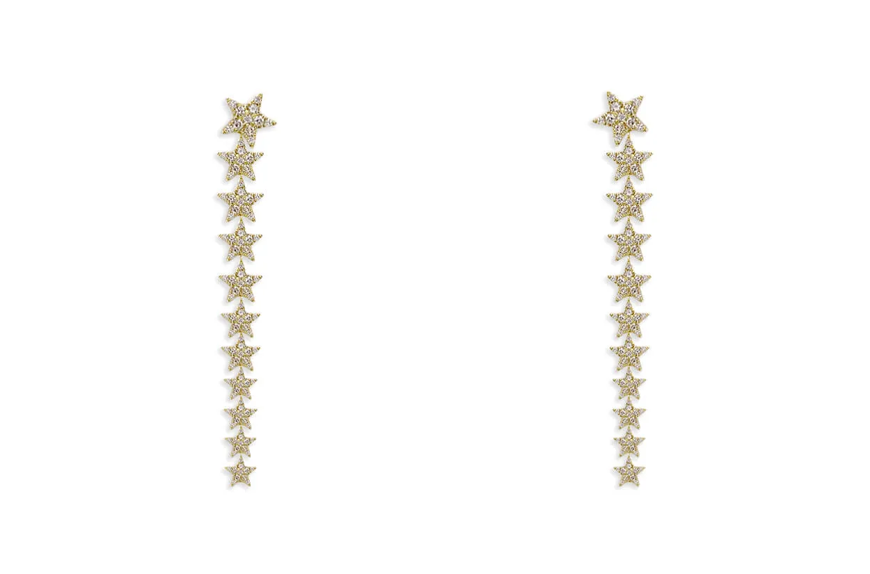 Earrings 18kt Gold Two-Way Stars Diamonds Drop