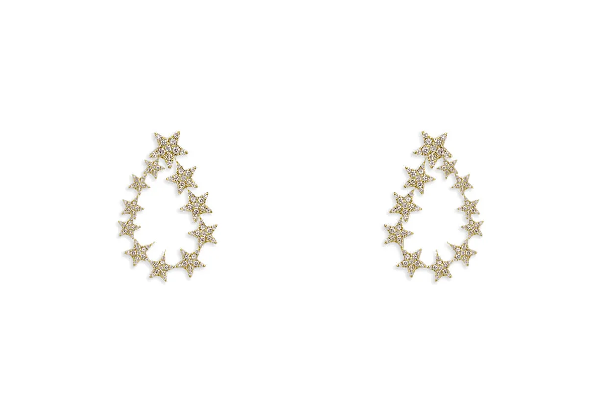 Earrings 18kt Gold Two-Way Stars Diamonds Drop
