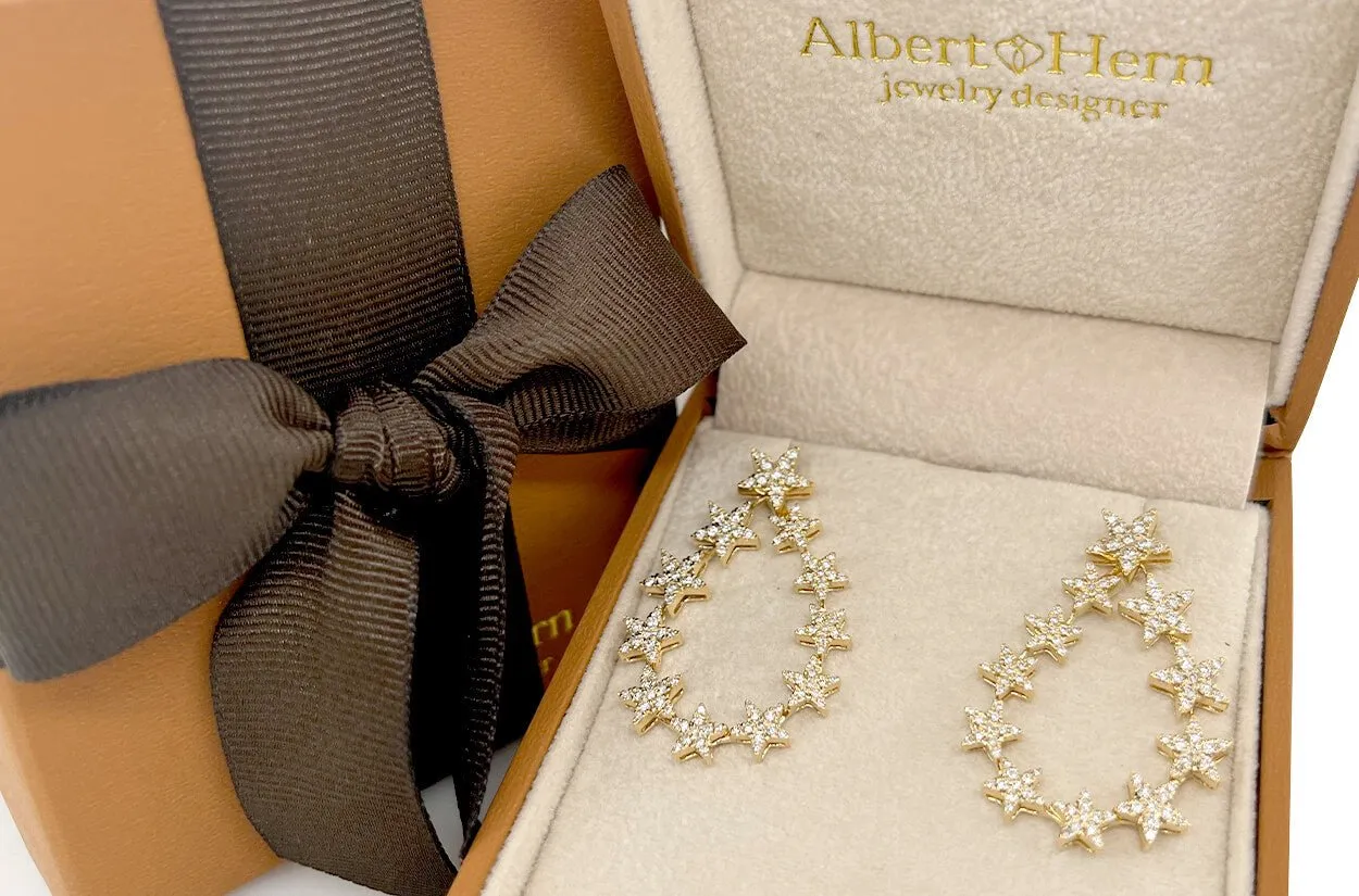 Earrings 18kt Gold Two-Way Stars Diamonds Drop