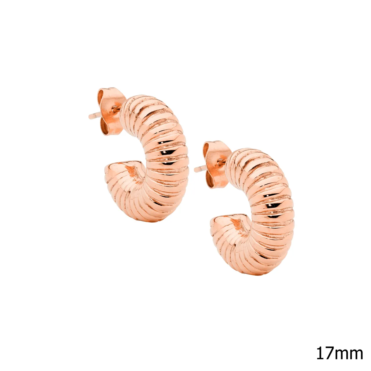 Ellani Stainless Steel Corrugated 17mm Hoop Earrings