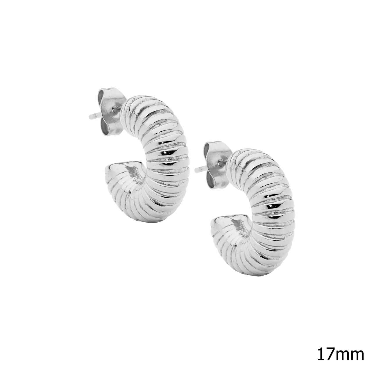 Ellani Stainless Steel Corrugated 17mm Hoop Earrings