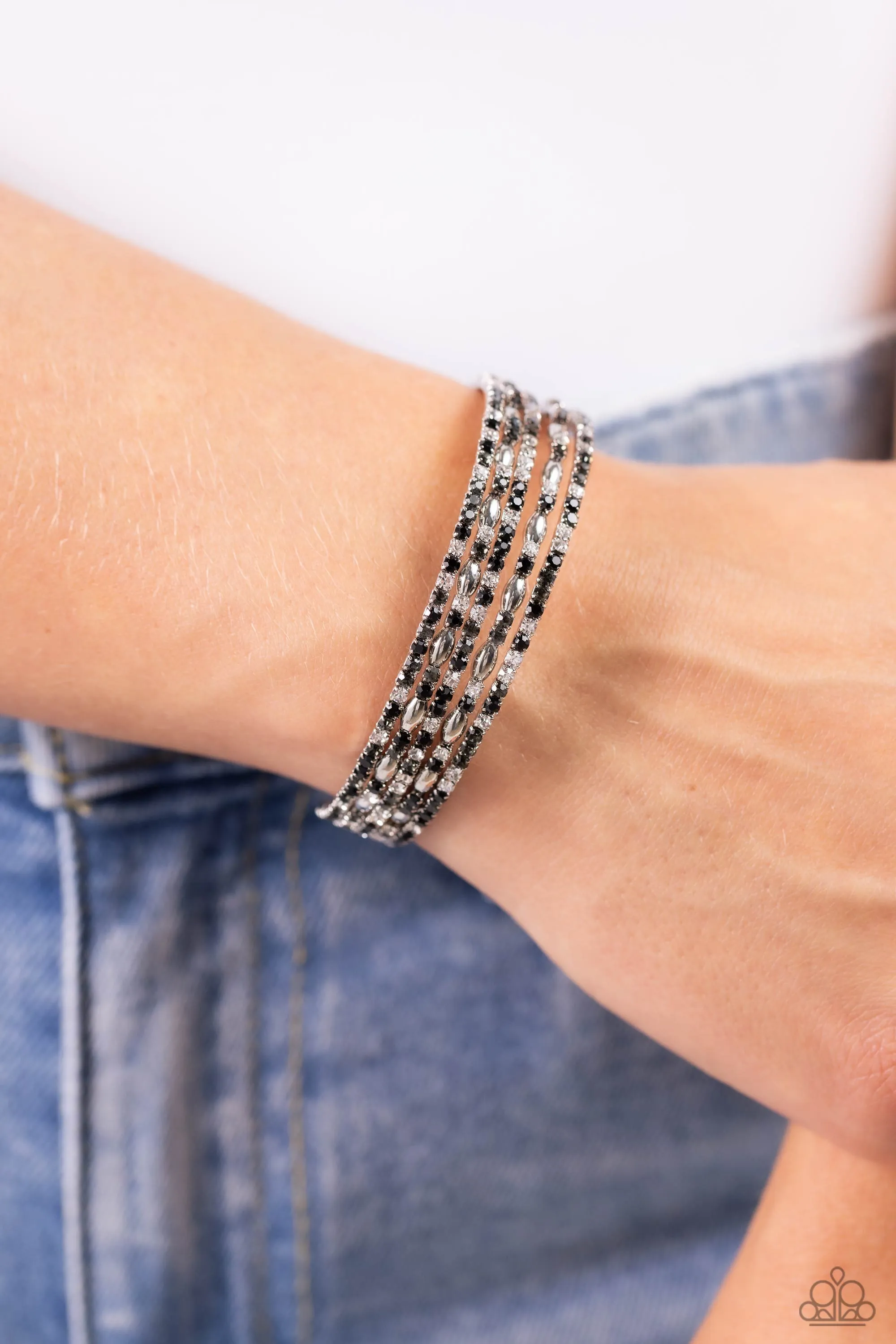 Endless Energy - Black - White, and Smoky Rhinestone Paparazzi Flex Cuff