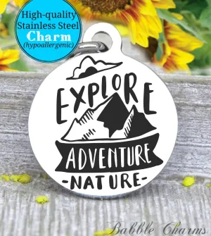 Explore, Adventure, nature, adventure charm, Steel charm 20mm very high quality..Perfect for DIY projects