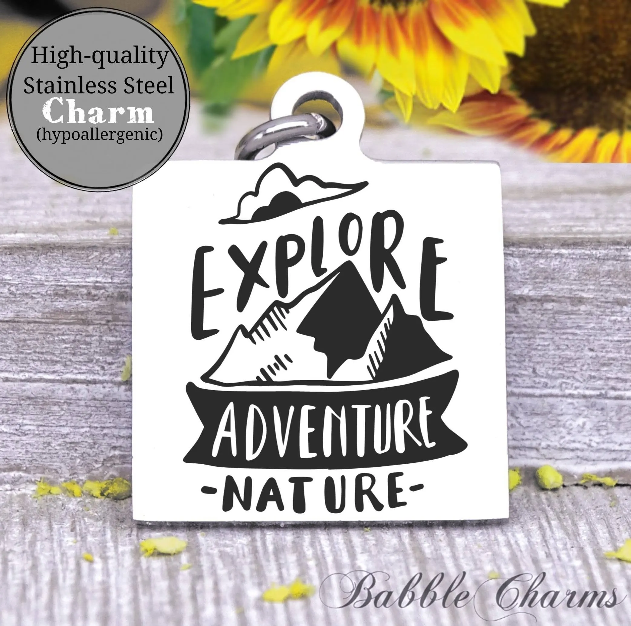 Explore, Adventure, nature, adventure charm, Steel charm 20mm very high quality..Perfect for DIY projects