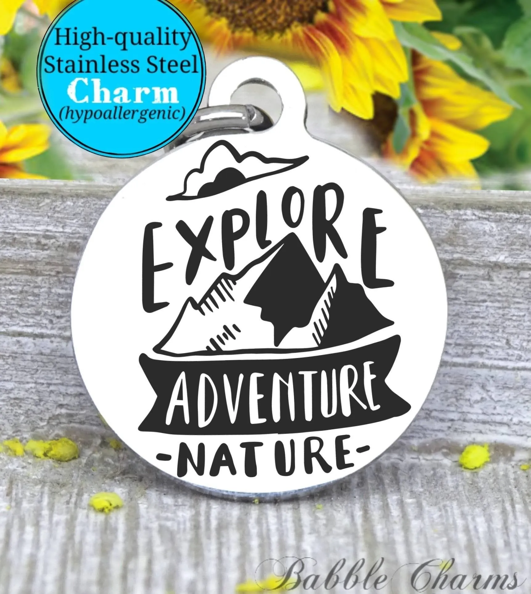 Explore, Adventure, nature, adventure charm, Steel charm 20mm very high quality..Perfect for DIY projects