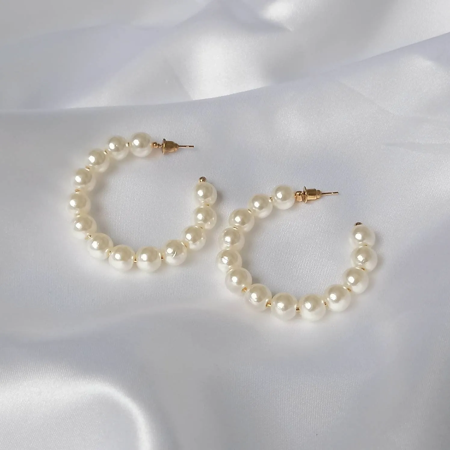 Faux Pearl Hoop Earrings - Pearl Earrings In The UK,Pearl Jewellery In The UK,Large Hoop Earrings,Bead Earrings, Bead Jewellery, Hoops