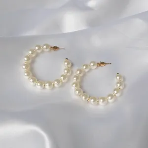Faux Pearl Hoop Earrings - Pearl Earrings In The UK,Pearl Jewellery In The UK,Large Hoop Earrings,Bead Earrings, Bead Jewellery, Hoops