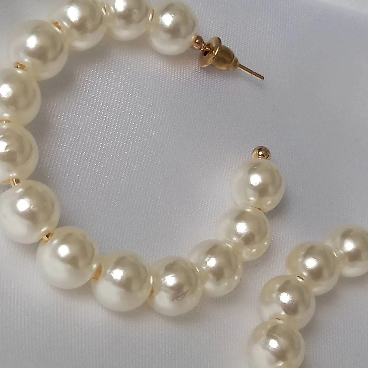 Faux Pearl Hoop Earrings - Pearl Earrings In The UK,Pearl Jewellery In The UK,Large Hoop Earrings,Bead Earrings, Bead Jewellery, Hoops