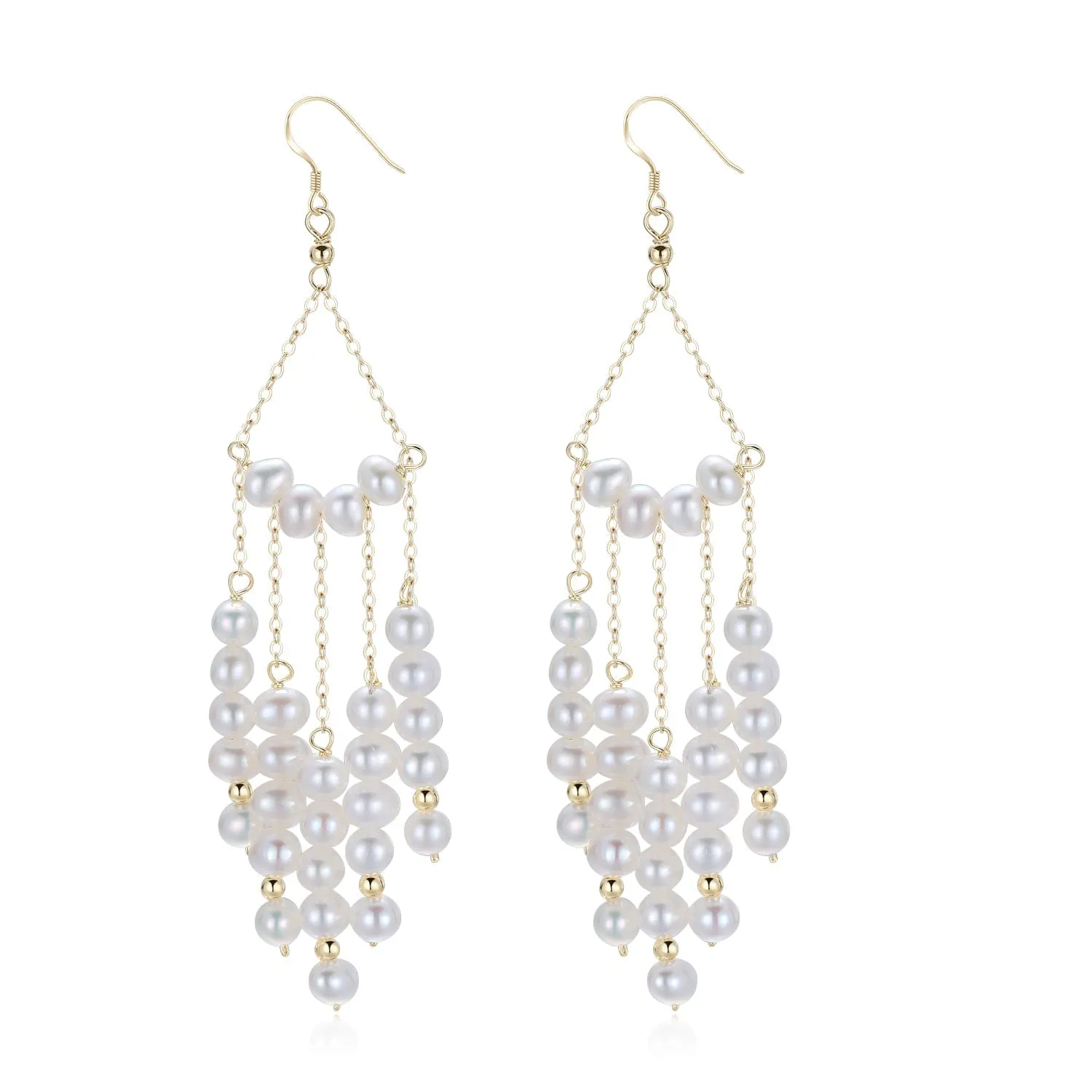 Flowing Bead Series Fan-shaped Multi-line Tassel Earrings