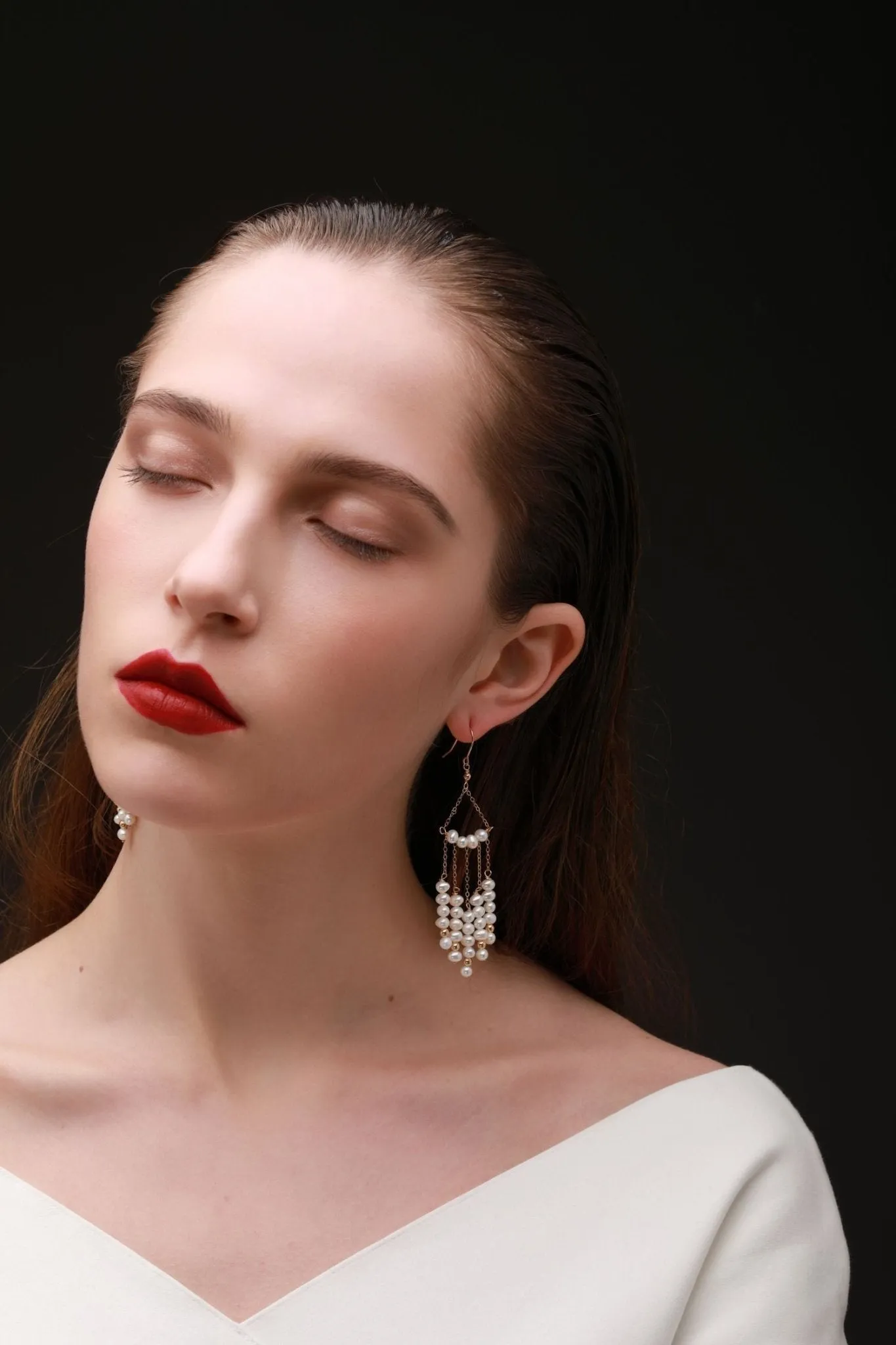 Flowing Bead Series Fan-shaped Multi-line Tassel Earrings
