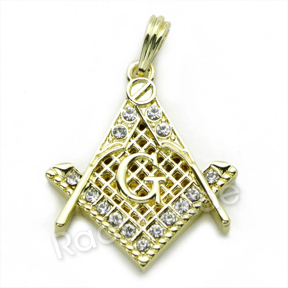 FREEMASON MASONIC CHARM ROPE CHAIN DIAMOND CUT CUBAN CHAIN NECKLACE G68