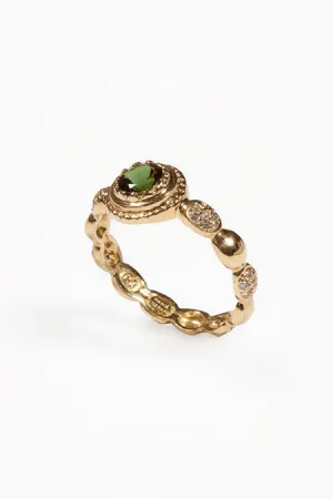 Freestyle Ring with Green Tourmaline Center Stone and White Diamond Clusters