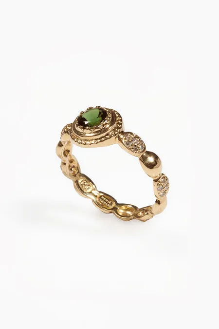 Freestyle Ring with Green Tourmaline Center Stone and White Diamond Clusters