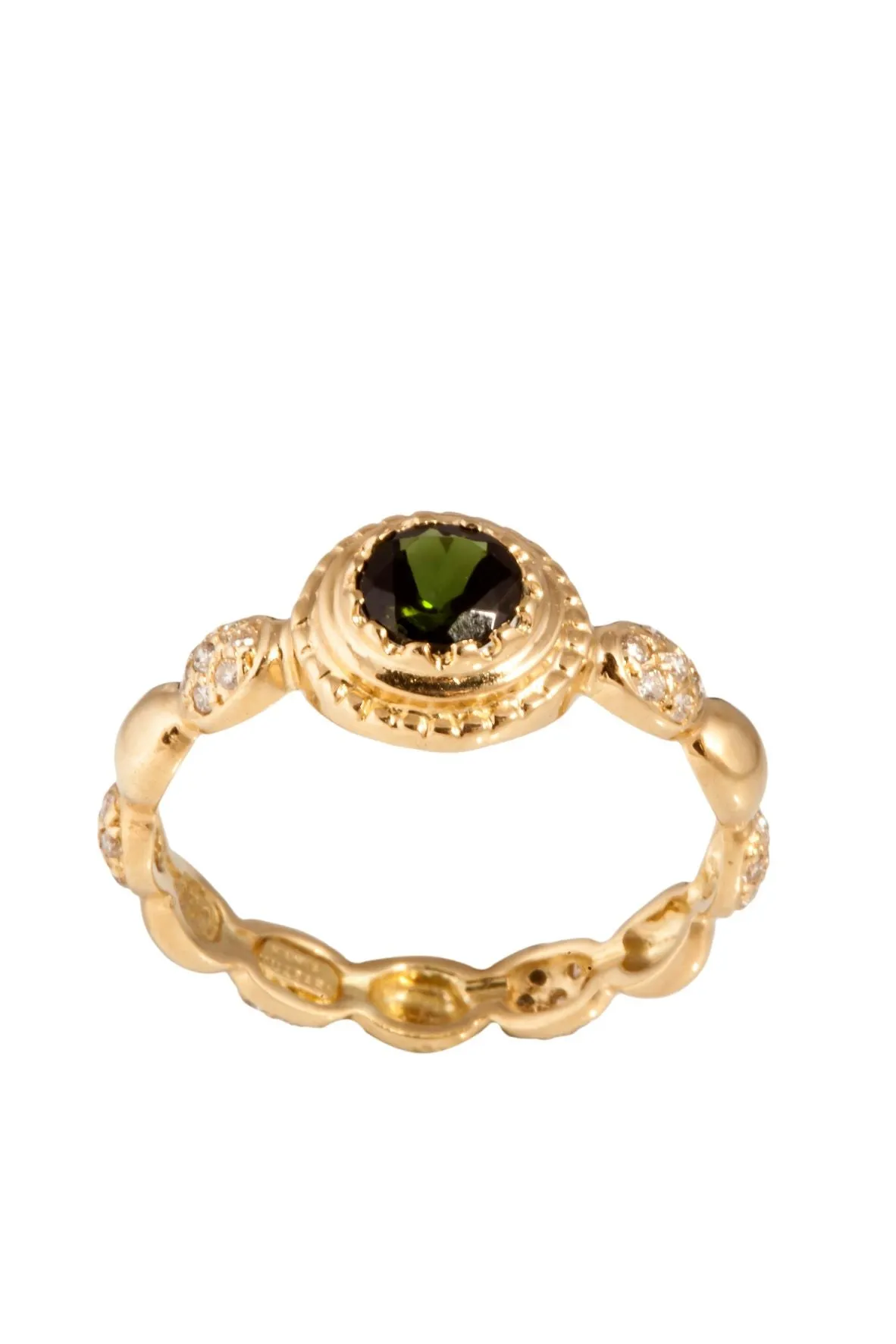 Freestyle Ring with Green Tourmaline Center Stone and White Diamond Clusters
