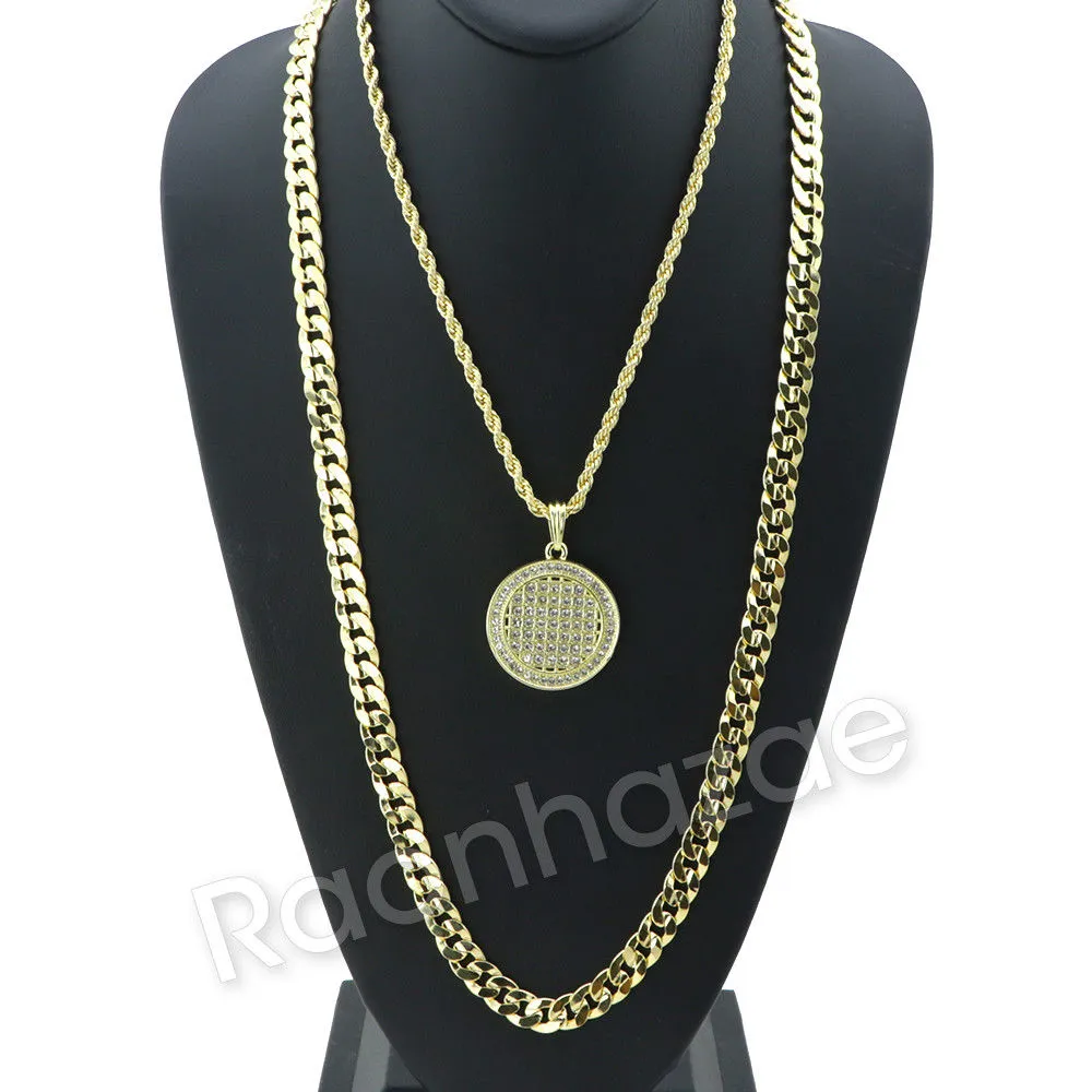 FULLY BLING ROUND CHARM ROPE CHAIN DIAMOND CUT CUBAN CHAIN NECKLACE G66