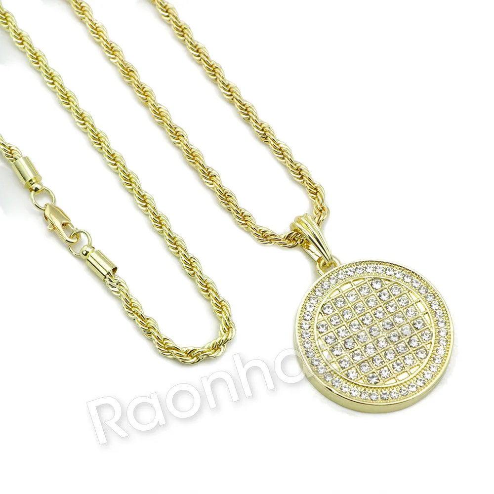 FULLY BLING ROUND CHARM ROPE CHAIN DIAMOND CUT CUBAN CHAIN NECKLACE G66
